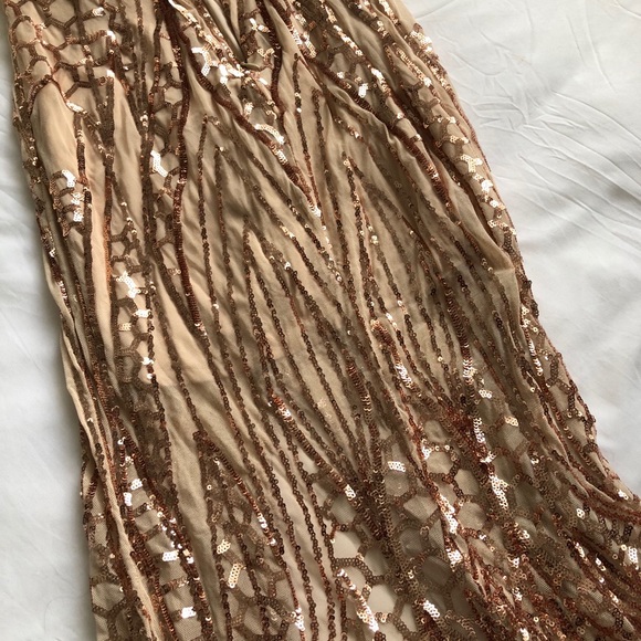 Sequins and Mesh Rose Gold Gown - Picture 10 of 16